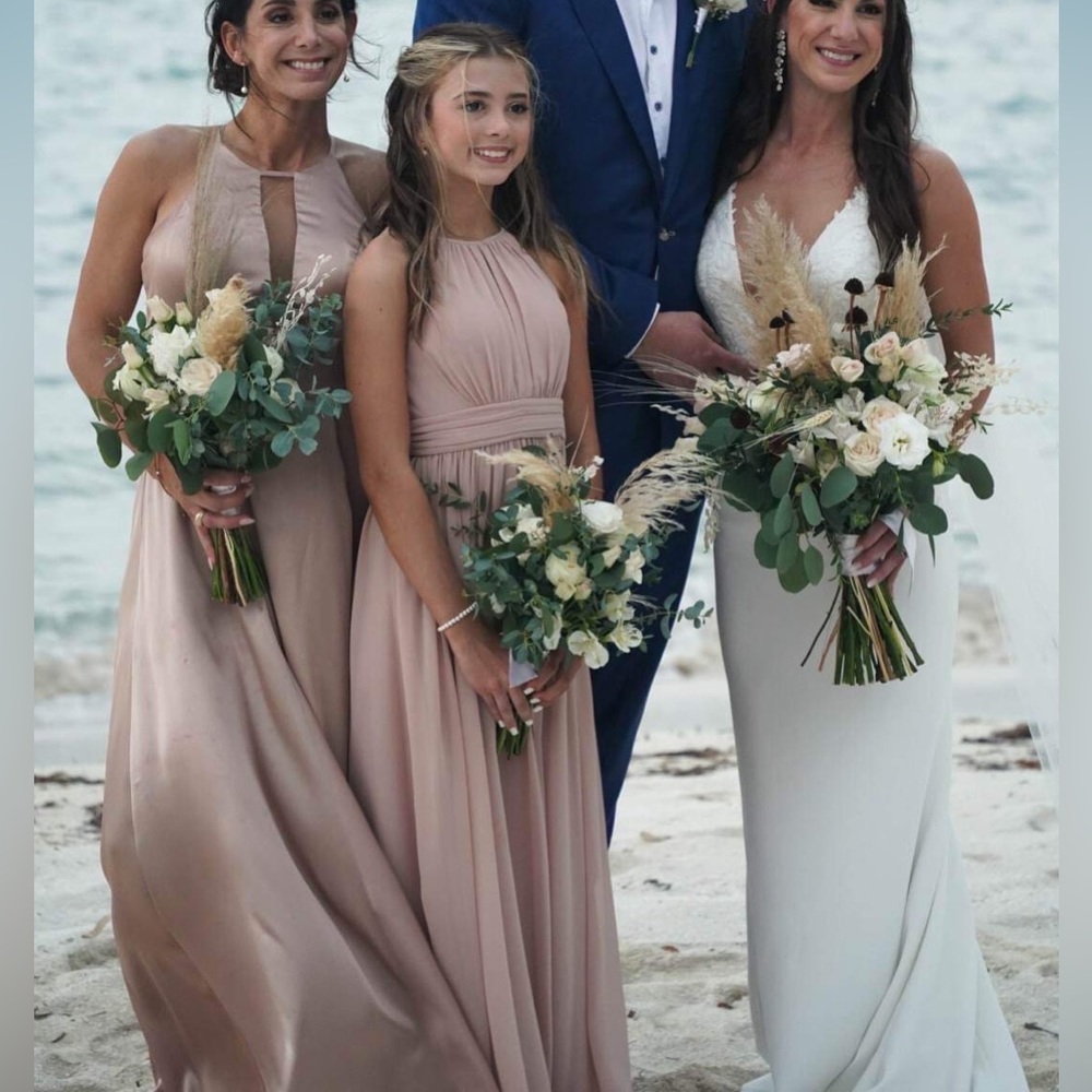 Galina Signature David’s Bridal bridesmaid dress gown illusion Keyhole - Sand 4 - Picture 16 of 17